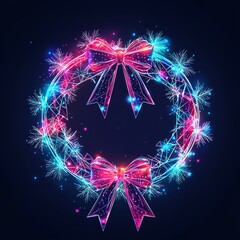 Poster - a radiant digital illustration of a holiday wreath, embellished with glowing bows and radiant lights