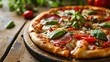 © LoomStock - Pizza. Pizza New York Style, Classic Thin-Crust Pizza with Tomato Sauce, Mozzarella Cheese, and Savory Toppings, Iconic Pizza Isolated on Background with Copy Space.