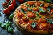 © LoomStock - Pizza Ortolana, Vegetarian Italian Pizza with Grilled Vegetables, Mozzarella Cheese, Tomato Sauce, and Fresh Herbs, Delicious Pizza Isolated on Background with Copy Space.