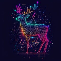 Poster - vibrant stag illustration: an eye-catching and unique illustration of a stag with stunning neon colo