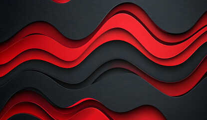 Poster - Black and red vector background with wave shapes, simple flat design, minimalistic , graphic elements, elegant lines, dark color palette, high-contrast lighting, no shadows, high resolution. 