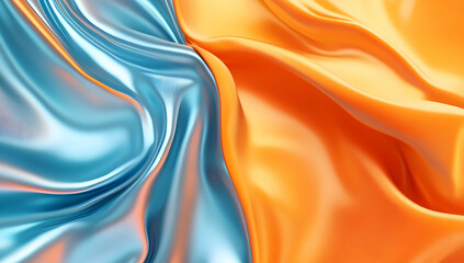 Poster - 3D rendering, abstract shapes in orange and blue colors, on an orange background.
