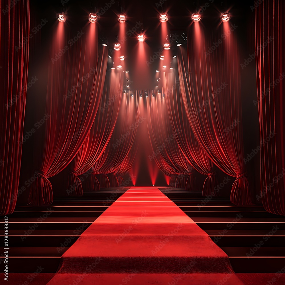 Elegant Red Carpet Stage with Dramatic Spotlight and Velvet Curtain ...