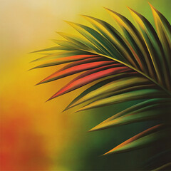 Wall Mural - Minimalist event poster with jungle vibes. A single, highly detailed tropical leaf forest, with a soft, blurred background providing space at the top and bottom for text.