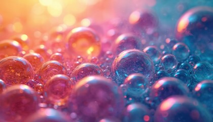 Leinwandbilder - Vibrant colorful abstract background featuring various sized pink, orange, blue bubbles. Glossy, shiny spheres evoke dreamy mood. Modern futuristic design perfect for wallpapers or presentations.