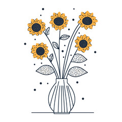 Canvas Print - Sunflowers in vase illustration drawing art vector