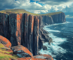 Poster - Seascape adventure at rocky cliffs dramatic coastal landscape nature photography