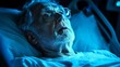 © Vocano_King_Logo - A sick elderly man breathing heavily in a hospital, his vitals under observation
