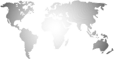 Halftone world map, black and white world map Free Vector