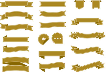 vector illustration set of gold ribbon banners and bookmarks. empty template designs. minimal and re