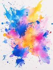 Poster - Colorful watercolor splash displaying vibrant hues of pink, blue, and yellow in an abstract art piece. Generative AI