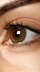Poster - Macro close up capturing the intricate details of a woman's eye, highlighting the iris, pupil, eyelashes, and skin, emphasizing beauty and vision health