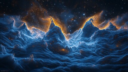 Aufkleber - Cosmic mountains ablaze; starry night sky backdrop