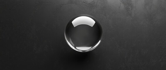 Fototapete - Clear glass orb resting on a textured surface with reflections and shadows in a dimly lit space