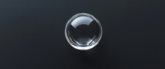 Fototapete - Clear glass orb resting on a textured surface with reflections and shadows in a dimly lit space