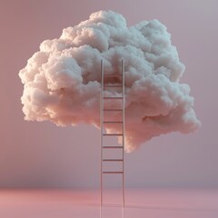 Aufkleber - A 3D rendering features a white, fluffy cloud positioned above a blue ladder, set against a pink background