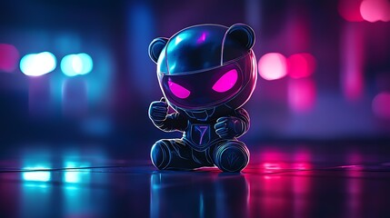 Poster - Futuristic robot bear in neon city