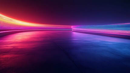 Poster - Futuristic room with glowing lines and colorful lights, abstract digital background