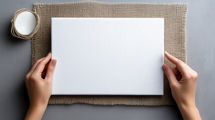 Wall Mural - Person is holding a white board with a grey pattern on it. Minimalistic background.