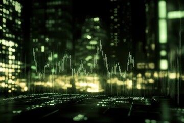 Poster - Abstract cityscape with digital data visualization