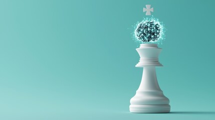 Poster - Abstract representation of strategic thinking with a white chess king piece symbolizing intellect and innovation against a teal background