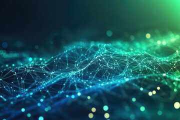 Poster - Abstract digital waves with glowing particles in motion