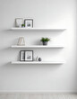 © Nornat.art - Floating wall shelves in a white minimalist living room.