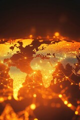 Poster - Illuminated World Map with Network Connections