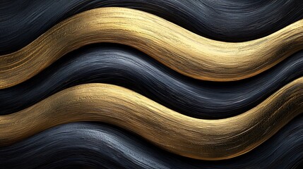 Poster - Gold and black textured waves abstract pattern, design. For website background, art, decor, wallpaper