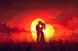 © Алла Морозова - Couple is kissing in a field with a red sun in the background