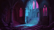 © Thiago - Dark and creepy gothic castle background, hyper detail. Dark Gothic Cathedral Interior. Illustration