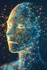 Poster - Futuristic digital human face with glowing connections