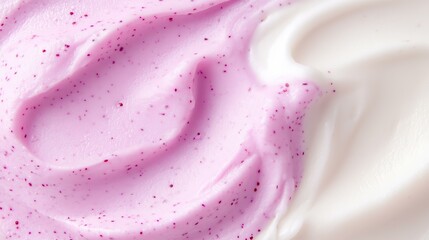 Wall Mural - close-up of swirled pink and white creamy texture with speckles and smooth curves