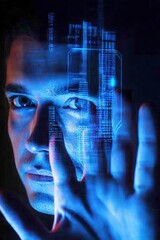 Poster - Futuristic man interacting with digital interface technology