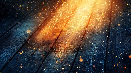 Poster - Golden light falls on a wooden floor, sparkling, creates a vibrant abstract background for design and use