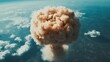 ©  zikakant - This stunning aerial image captures a massive explosion cloud rising over a landscape, showcasing a dramatic contrast with blue sky and the earth below.