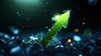 Poster - Green Arrow Piercing Through Shattered Glass Representing Economic Growth and Success