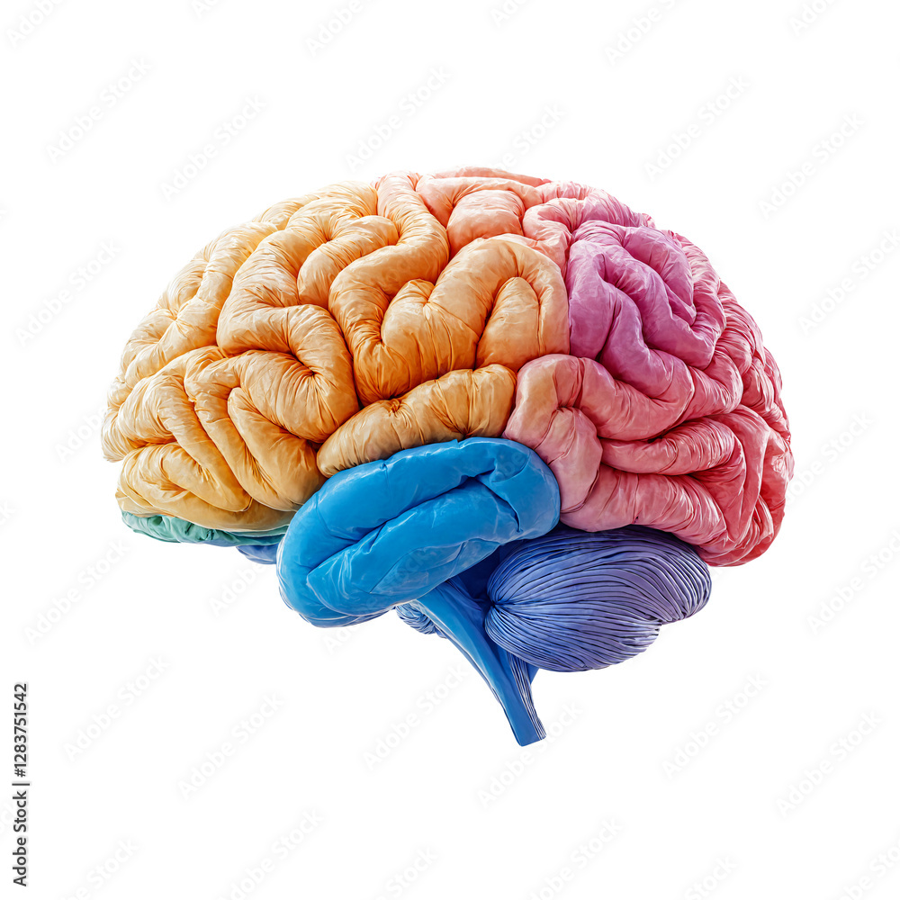 Vivid anatomical illustration of the human brain, highlighting ...