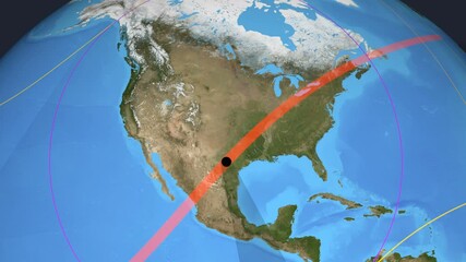 Wall Mural - graphic representation of the path of the moon shadow during a total eclipse over north america. ele