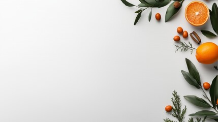 Poster - White background with a bunch of oranges and leaves