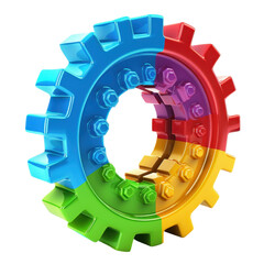 Poster - Colorful gear with 3D design, featuring blue, red, green, and yellow sections, showcasing mechanical theme. This vibrant gear symbolizes innovation and engineering