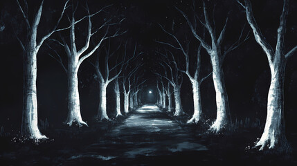 Poster - dark atmospheric bare trees rows