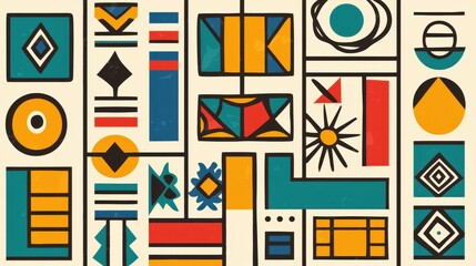 Poster - Bold and Vibrant Geometric Patterns in Earthy Tones Suitable for Modern Design, Art Projects, and Creative Backgrounds in Various Spaces