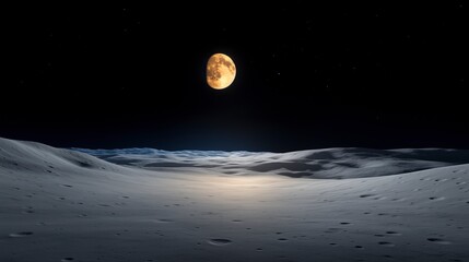 large moon is in the sky above a large, empty field
