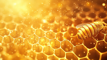 Poster - Purple pastel medical and tech background with hexagon pattern and bright sparkles. Realistic vector abstract bg with honeycomb geometric cell texture for medicine and science technology design.