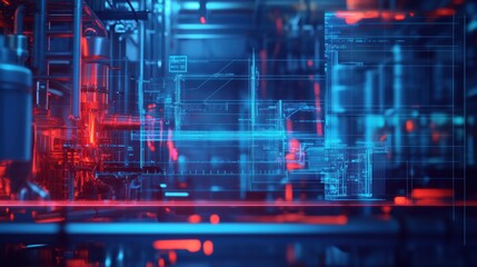 Poster - High tech analysis screen displays thermal imaging of gas leak with vibrant blue and red heat signatures. Generative AI