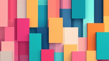 Poster - Colorful Geometric Background with Vertical and Horizontal Rectangles in Vibrant Shades of Pink, Blue, Orange, and Mint Green for Abstract Design