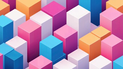 Aufkleber - Colorful geometric shapes in vibrant hues creating an abstract urban landscape of cubes and blocks in a dynamic artistic composition