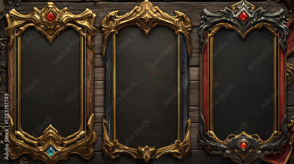 Empty rectangle frames in medieval style for game ui design. Vector ...