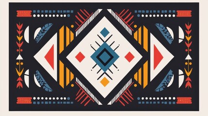 Aufkleber - Vibrant Abstract Geometric Pattern Featuring Colorful Shapes and Lines on a Dark Background for Modern Design and Art Projects
